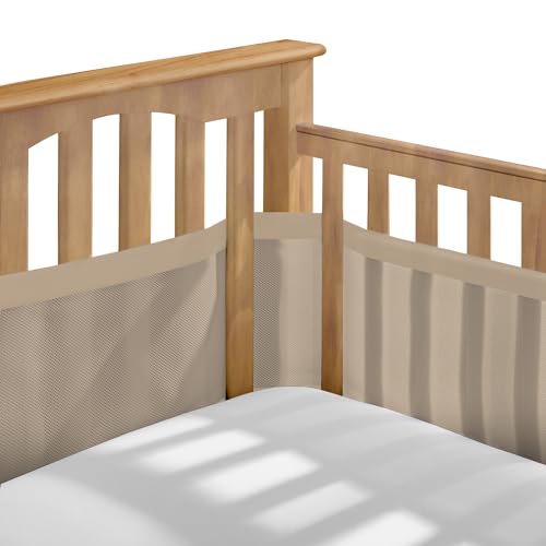 BreathableMesh Crib Liner for Full-Size Cribs - Sand Beach, Deluxe 4mm Mesh, 3 & 4 Sides