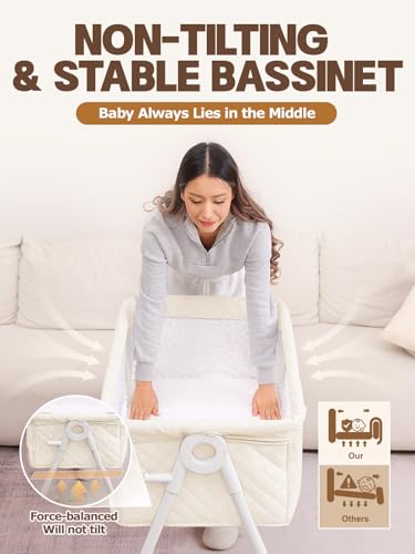 Baby Bassinet Bedside Sleeper with Crib Sheet & Wheels - Cream