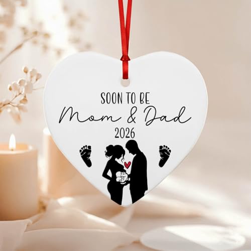 Expecting Baby Ornament 2026 - Pregnancy Announcement for Husband, Wife & Family - Pregnancy Christmas Ornament, Gifts for Expecting Mom, New Mom, New Dad, New Parents - Heart Ceramic Ornament