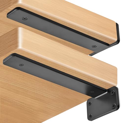 Black 12 Pack 8-Inch Heavy Duty Hidden L Shelf Brackets - Rustic Industrial Steel Support