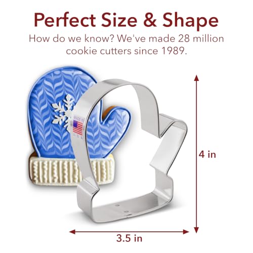 Ann Clark 4-inch Mitten Cookie Cutter - Made in USA, Holiday Baking Tool