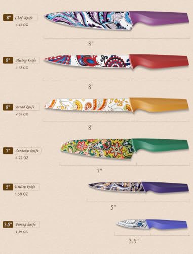Astercook Paisley Pattern Kitchen Knife Set with Cover - 12-Piece
