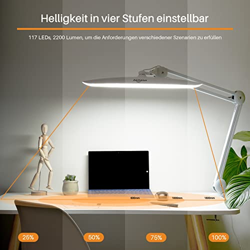 20-Inch LED Desk Lamp with Clamp - 24W, 2200 Lumens, White - Non-CCT, Non-Protective