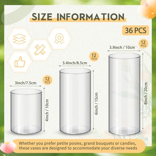Nuogo 36 Pack Plastic Cylinder Vases 4'', 6'', 8'' Modern Centerpieces