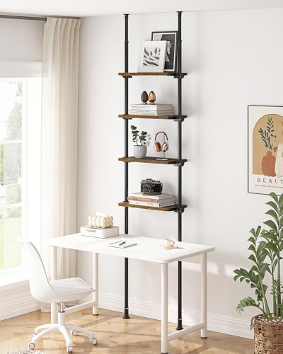 ALLZONE Rustic Brown 4-Tier Floor-to-Ceiling Narrow Bookshelf - Small Space Storage