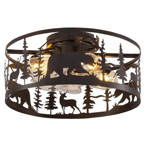 Black 18 Inch Farmhouse Ceiling Fan with Light and Remote Control - Rustic Style