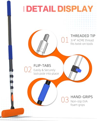 20FT Telescoping Window Squeegee Kit with 2-in-1 Glass Cleaner & Cobweb Duster