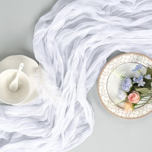 Peppmily 16 Pack White Cheesecloth Table Runners 23 x 120 Inch - 10Ft Set for Events