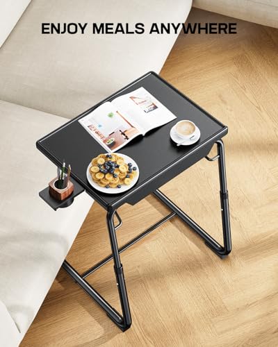 Set of 2 TV Tray Tables - Adjustable Height & Tilt, Folding, Black