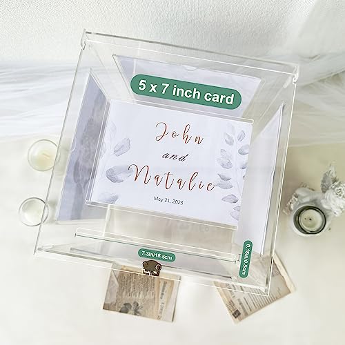 Acrylic Wedding Card Box with Picture Frame, Clear Gift for
