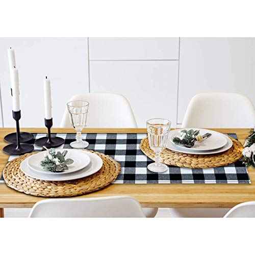 Senneny Buffalo Check Table Runner Cotton Black and White Plaid Classic Stylish Design for Family Dinner Christmas Holiday Birthday Party Table Home Decoration (Black and White, 14 x 36 Inch)