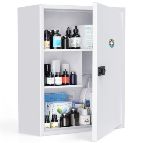 Uniclife Locking Medicine Cabinet with Code - Combo Lock, Large Wall-Mount