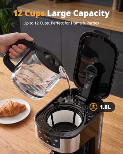 AIRMSEN 12-Cup Programmable Drip Coffee Maker - Home Kitchen Brew Machine