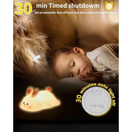 Big Face Rabbit Night Light, Cute Bunny Gifts, Silicone Squishy Rabbit Lamp, Rechargeable Dimmable Animal Nightlight, Baby Night Light for Nursery Breastfeeding Bedroom Living Room