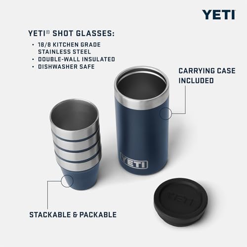 YETI Shot Glasses with Carrying Case - Set of 4, Black Stainless Steel