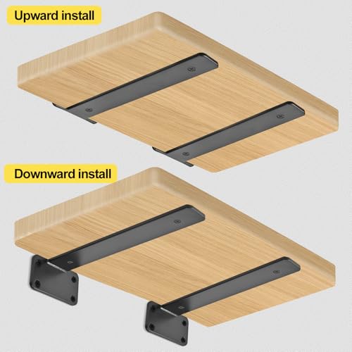 Black 12 Pack 8-Inch Heavy Duty Hidden L Shelf Brackets - Rustic Industrial Steel Support