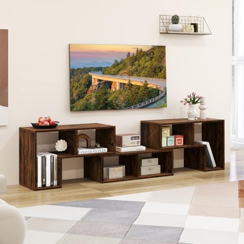 GIANTEX Free-Combination TV Stand for 50-65 Inch TVs - Brown, Modular 3-Piece Media Console with Storage Cubes