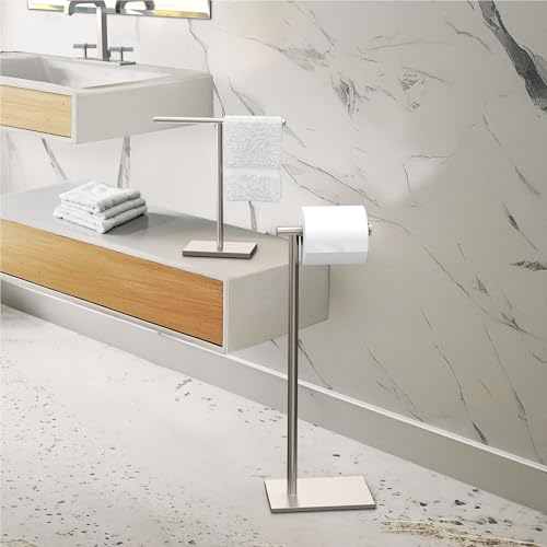 Freestanding Bathroom Toilet Paper Holder Stand Satin Nickel 22.25in