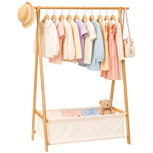 Homde Bamboo Kids Clothes Rack 66 lb Capacity Foldable Wardrobe Organizer