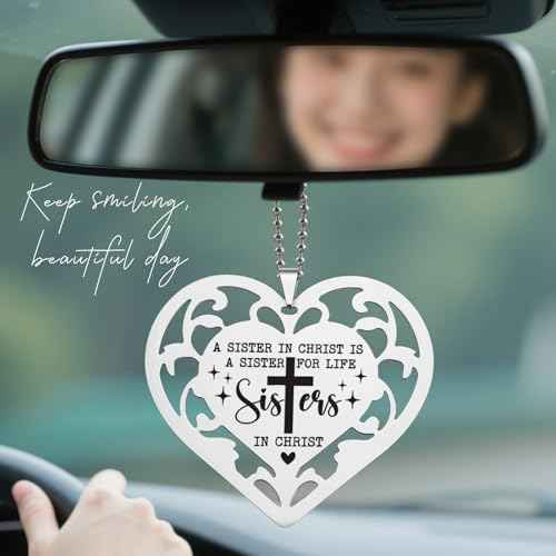 Sisters in Christ Ornament, A Sister in Christ is a Sister for Life, Christian Stainless Steel Heart Hanging Gift for Women, Friend, Prayer Partner Religious Keepsake YXX2