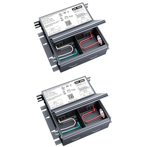 (2 Pieces) 24V Dimmable LED Driver 60W Triac ELV/MLV Transformer with Junction Box - Compatible with Lutron & Leviton Switches