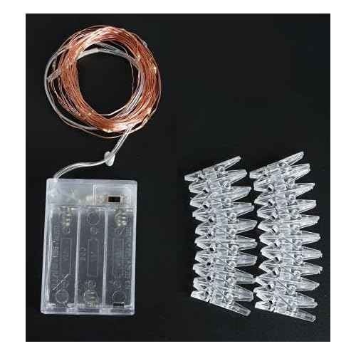 JMTGNSEP 50LED 20 Photo Clips String Fairy Lights Battery Powered Decoration for Living Bedroom Indoor Christmas Party Wedding for Photo Picture Hanging Display, Battery Operated (16ft Warm White)