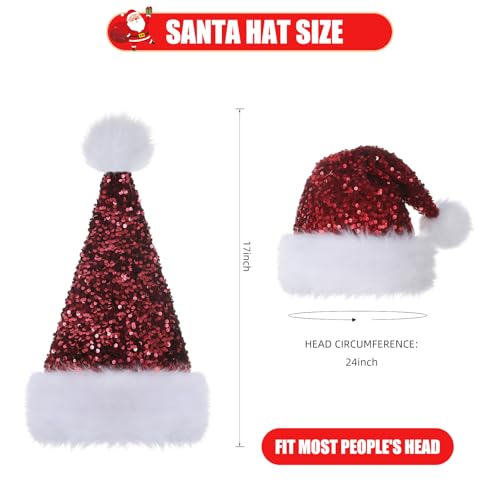 Personalized Sequin Santa Hat for Adults, Red Glitter Christmas Party Hat, Xmas Halloween New Year Holiday Headwear
