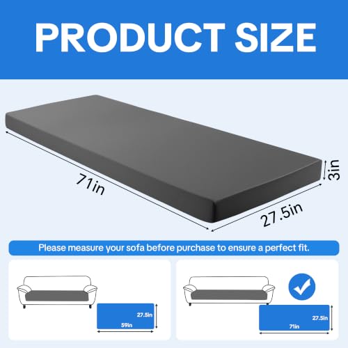 Gray 3-Inch Foam Sofa Topper Pad with Removable Washable Cover - 71 x 27.5 in
