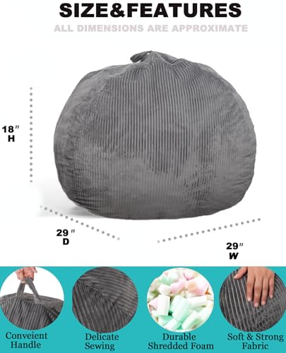 Grey Faux Rabbit Fur Bean Bag Chair - 2.5ft Round Fluffy Kids & Teens Sofa