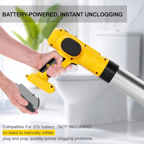 Dinftin Yellow Electric Toilet Plunger Compatible with Dewalt 20V Battery — Cordless, Multi-Use
