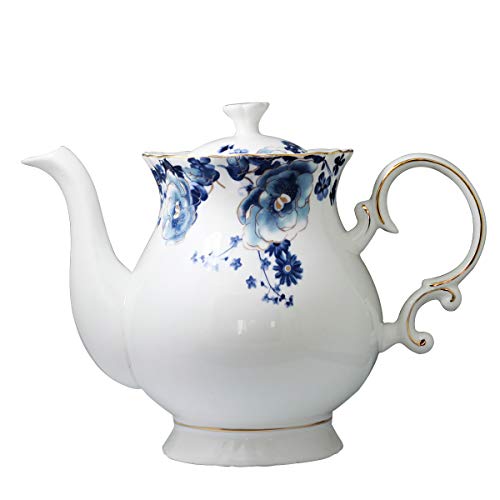 Blue and White European Style Ceramic Flower Teapot - 5.5 Cups Porcelain Water Pot Gift