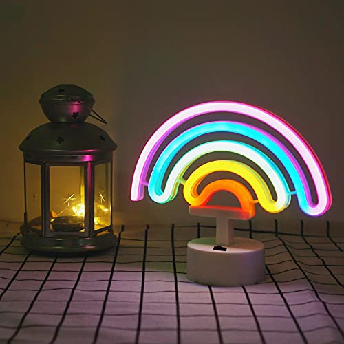 Rainbow Neon Sign, Neon Light Decor for Girls¡¯ Room, LED Bedroom Decoration, Battery Operated Table Lamp for Classroom Party