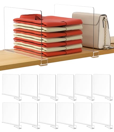 Clear Acrylic Shelf Dividers 12 Pcs Closet Organizer for Purses, Sweaters & Shirts