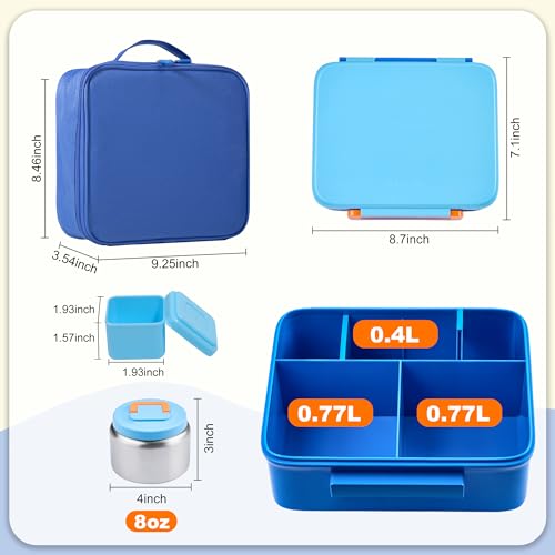 Kids Bento Lunch Box Set with Thermo - Leakproof 8oz Food Jar & Accessories - Blue1