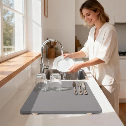 Large Stone Dish Drying Mat for Kitchen Counter 24x16 Inch - Super Absorbent & Easy to Clean