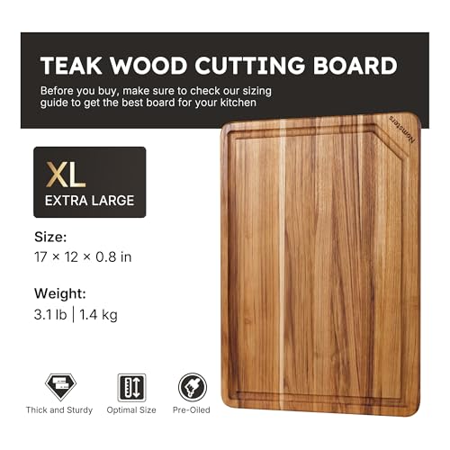 17-Inch FSC-Certified Teak Wood Cutting Board with Non-Slip Base