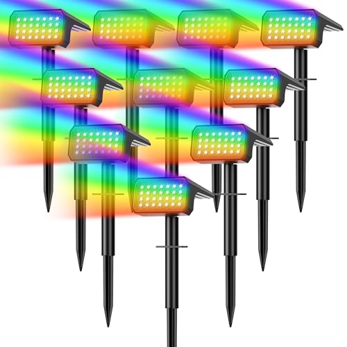 Colorful Solar Spot Lights Outdoor Waterproof - 10 Pack RGB LED Landscape Lighting - Variation of THIS listing