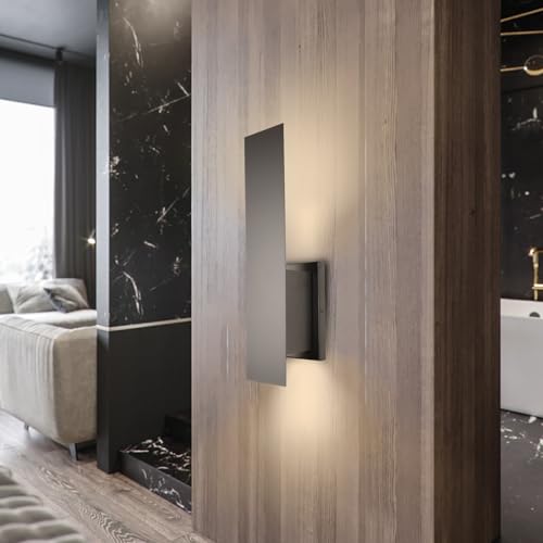 Edwarmlux 2 Pack Modern Indoor Wall Sconces, Up & Down Dimmable Black Wall Lights for Bedroom & Living Room