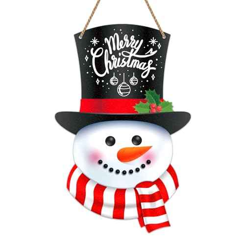 SICOHOME Snowman Merry Christmas Sign - Cute Christmas Decorations Welcome Sign for Front Door Snowman Hanging Signs for Home Window Indoor Outdoor Holiday Xmas Decor
