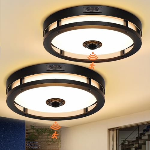Outdoor Motion Sensor LED Ceiling Light 12-Inch Dusk to Dawn 2 Pack - 3000K