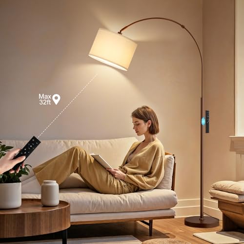 Ambimall Dimmable Arc Floor Lamp with Remote Control - Brown, Deep Beige & Brown Variation