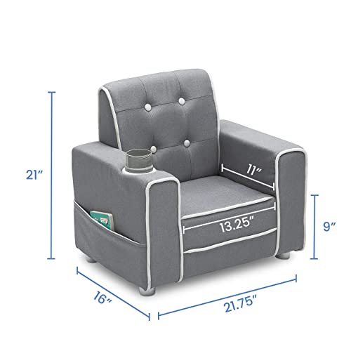 Kids Upholstered Chair with Cup Holder - Grey, for Ages 3+ | Childrens Bedroom & Playroom Seating