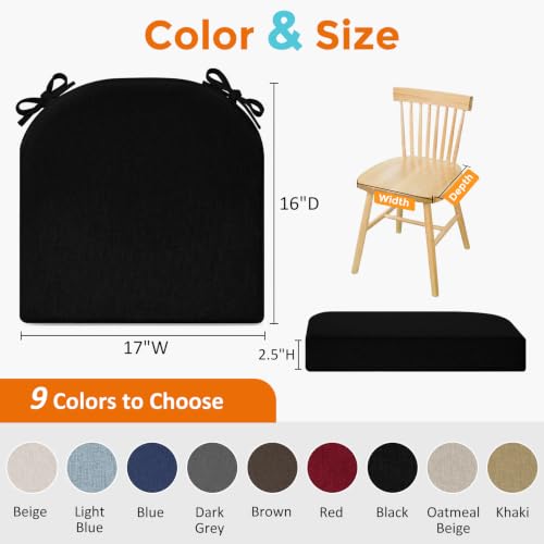 Black 6 Pack Memory Foam Chair Cushions for Dining Chairs - Waterproof & Washable