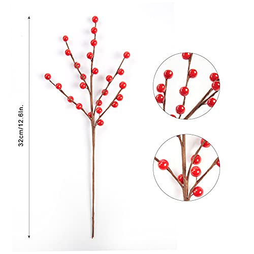 Joyhalo 24 Pack 12.6in Red Berry Stems for Christmas Tree & Holiday Decor