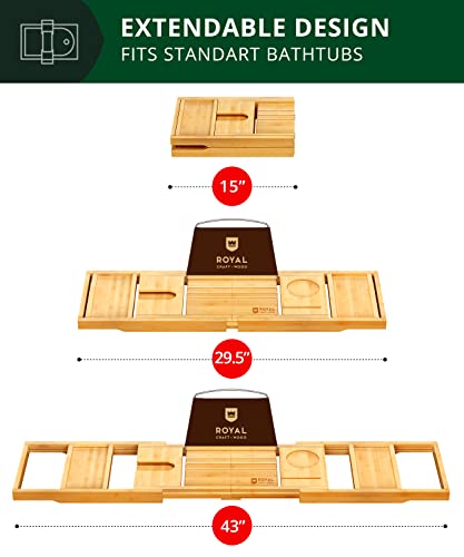 Natural Foldable Wooden Bathtub Tray Caddy - Expandable Bamboo Bath Shelf for Tub, Bathroom Accessories