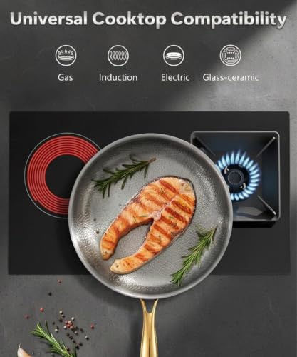 10-Inch Titanium Hammered Frying Pan with Lid - Non-Toxic, Induction Ready