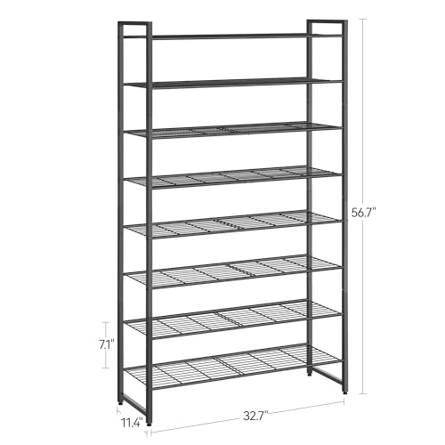 8 Tier Metal Shoe Rack Organizer - Holds Up to 40 Pairs, Black, Adjustable Bottom Shelf