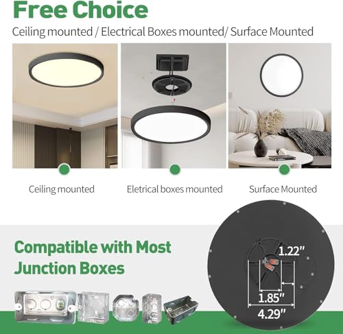 Black 12-Pack LED Flush Mount Ceiling Light - 24W, 2520LM, 3CCT, Slim & Waterproof