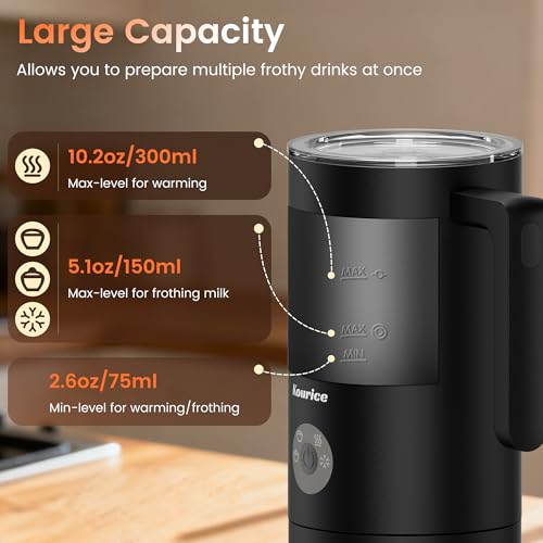 Kourice 4-in-1 Electric Milk Frother & Steamer - Light Black