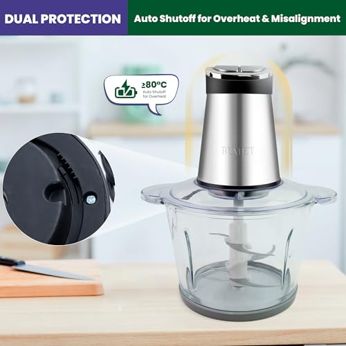 BUMET 800W Food Chopper with Dual 12-Cup Bowls & LED Timer, 6-Blade Kitchen Food Processor